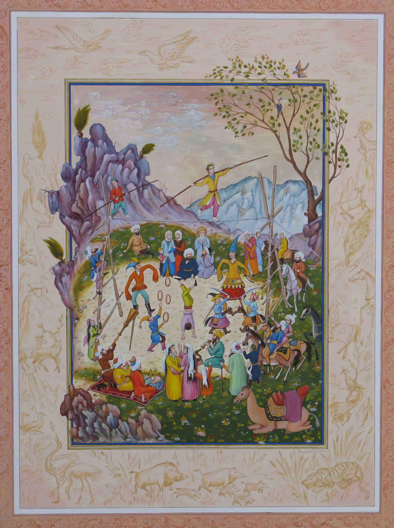 Rope-Walker, canvas, tempera, 50x70cm, 2005 by Olim Kamolzoda