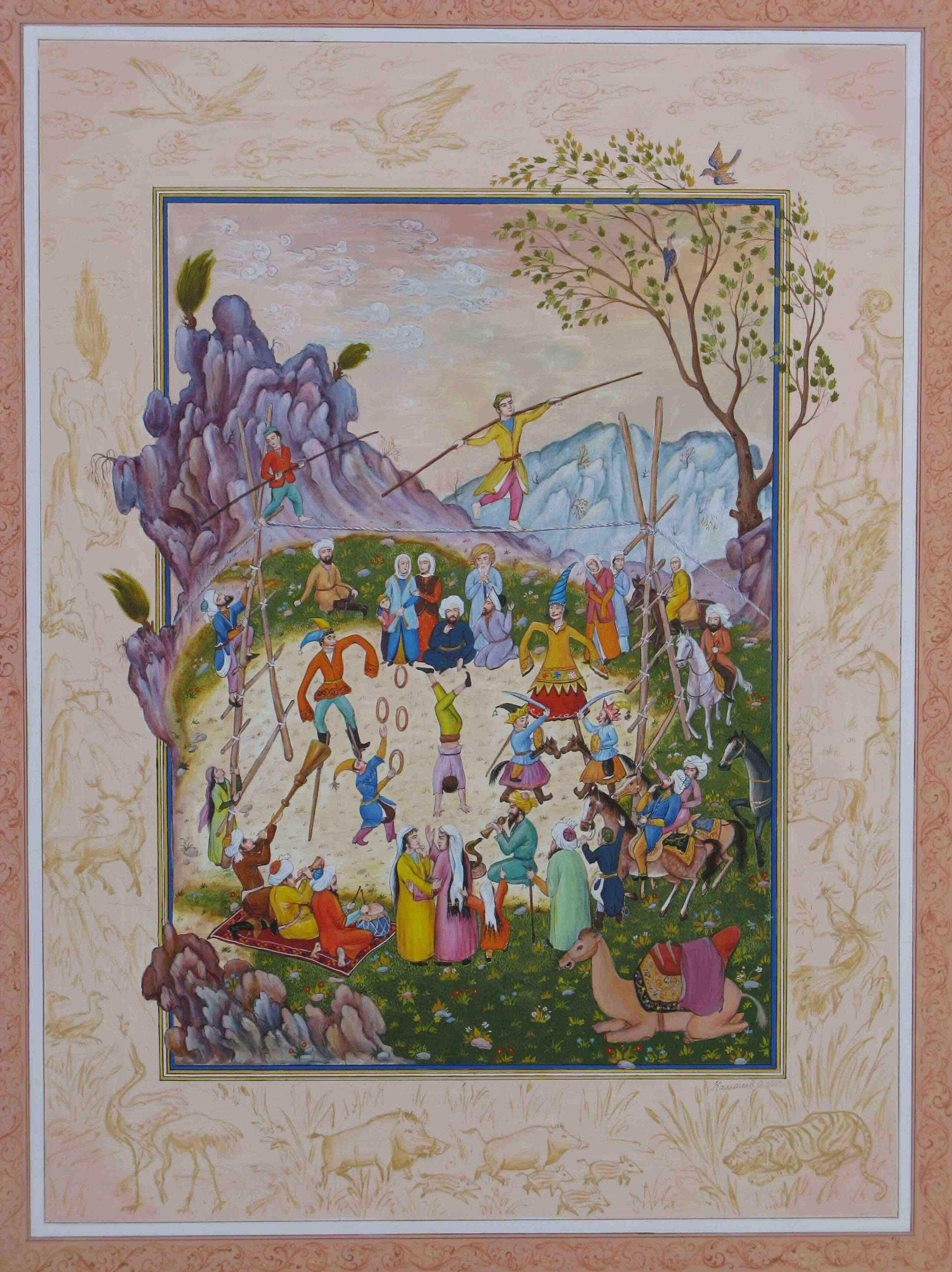 Olim Kamolzoda is the Honoured Artist of the Republic of Tajikistan. Photo of Olim Kamolzoda sitting at the desk in his workshop. He is the Honoured Artist of the Republic of Tajikistan, a Member of the Union of Artists of the Republic of Tajikistan, and a Specialist of the Miniature Art. Studying the specifics of the work